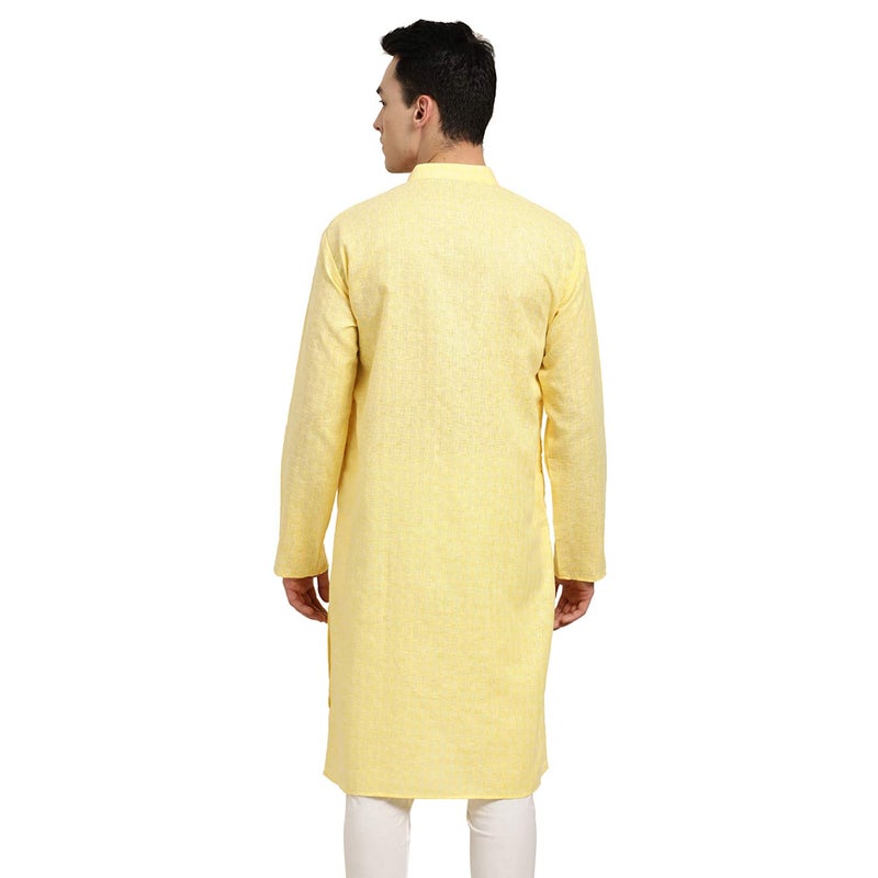 Sojanya (Since 1958 Men'S Cotton Linen Yellow Checked Only Long Kurta, Size 36 - Image 2